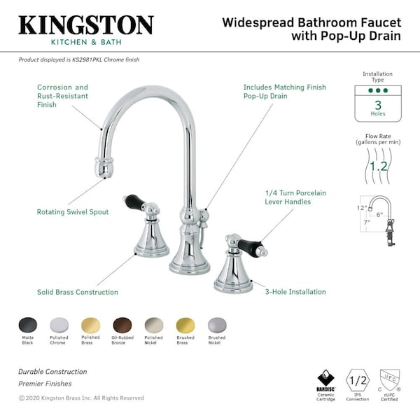 KS2982PKL Duchess Widespread Bathroom Faucet W/ Brass Pop-Up, Brass